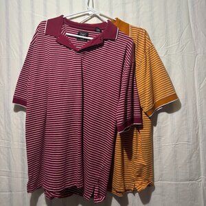 Haggar Cool 18 Golf Polo Shirt Mens Large Red & Orange Short Sleeve Lot of 2